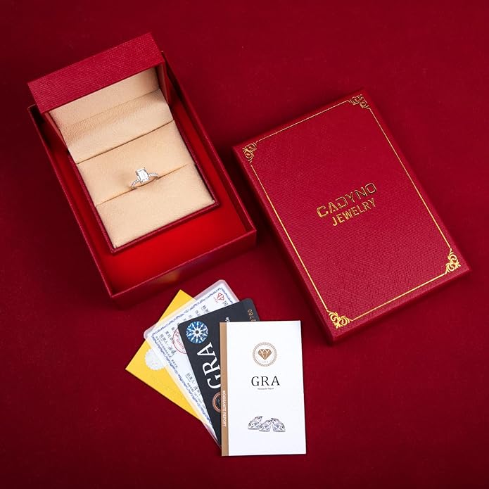 14K Solid Gold Side Stones Ring, Round/Princess Cut Centerpiece Moissanite Lab Grown Created Diamond, D Color and Flawless Real Gold Wedding Anniversary Ring