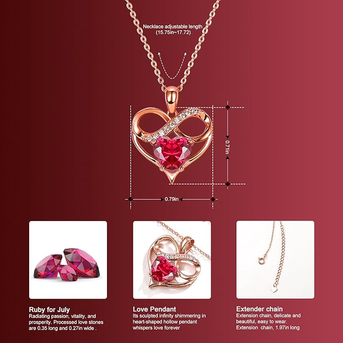 Rose Gold Birthstone Necklaces Heart Birthstone Pendant Necklaces For Women Valentine's Day Mother's Day Anniversary Christmas Gifts