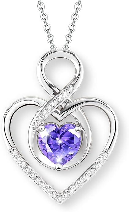 Heart Necklace for Women, 925 Silver Necklace with Infinity Heart Pendant, Personalized Birthstone Necklace Anniversary Birthday Gifts for Wife, Girlfriend, Mom