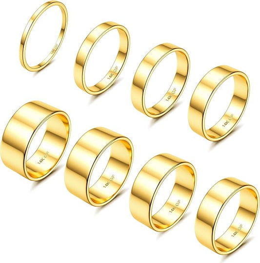 LOYALLOOK 8Pcs Gold Rings Stainless Steel Stacking Rings for Women Statement Bands Plain Finger Ring Thumb Pointer Ring Stackable Thin Gold Ring Set Comfort Fit Size 5 to 10