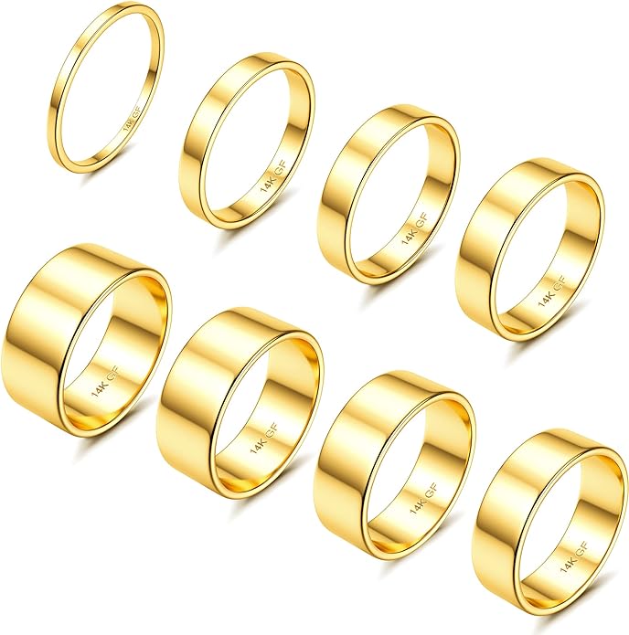 LOYALLOOK 8Pcs Gold Rings Stainless Steel Stacking Rings for Women Statement Bands Plain Finger Ring Thumb Pointer Ring Stackable Thin Gold Ring Set Comfort Fit Size 5 to 10