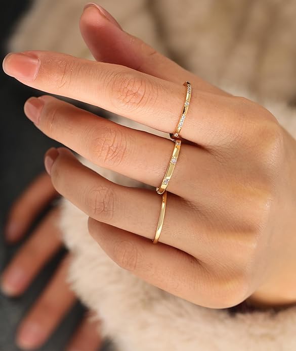 WFYOU Gold Rings for Women that Don't Tarnish Cubic Zirconia Ring Stackable Rings for Women Dainty 14K Gold Plated Rings Set Wedding Bands for Women Gold Jewelry Ring Size 6 7 8 9 10
