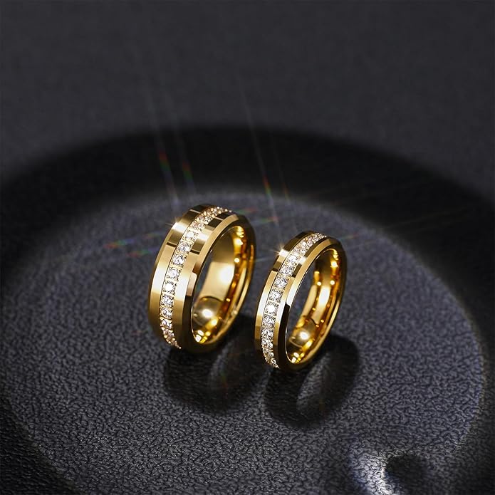 Greenpod 6mm 8mm Tungsten Carbide Rings for Men Silver/Gold Cubic Zirconia Eternity Wedding Band Women High Polish Comfort Fit Size 6-13