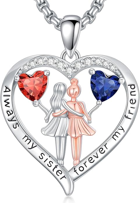 Always My Sister Forever My Friend Birthstone Pendant Necklace Women Jewelry Christmas Valentine Mothers Day Birthday Gifts for Women Sister From Sister