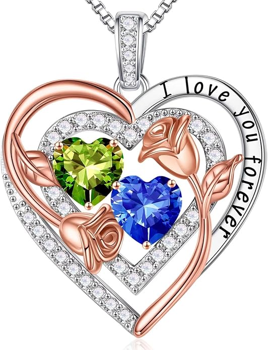 Iefil Birthstone Necklace for Women - Sterling Silver Birthstone Necklace Anniversary Birthday Gifts for Her Wife Mom Daughter