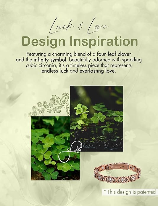 Feraco Pure Copper Bracelets for Women, Ultra Strength Magnetic Therapy Bracelet for Pain Relief with 3800 Gauss Magnets & Sparkling Cubic Zirconia, Adjustable, Infinite Clover Jewelry