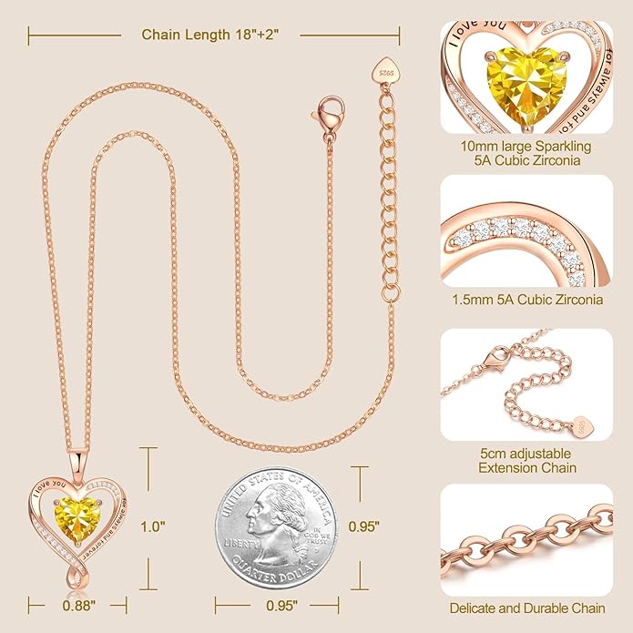 Birthday Gifts for Women Wife Infinity Heart Birthstone I Love You Necklace for Women S925 Sterling Silver Anniversary Wedding Gifts for Christmas Valentines Mothers Day Women's jewelry Diamond Pendant Necklaces Gift for Her Mom Daughter Grandma