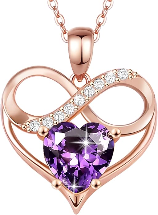 Rose Gold Birthstone Necklaces Heart Birthstone Pendant Necklaces For Women Valentine's Day Mother's Day Anniversary Christmas Gifts