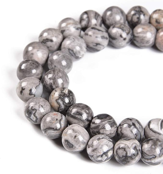 36pcs 10mm Natural Map Jasper Gemstone Round Spacer Loose Stone Beads for Jewelry Making 15.5" 1 Strand (Map Jasper, 10mm 36Beads)