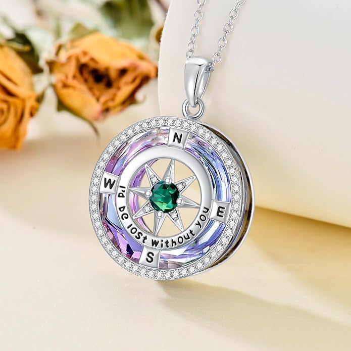 TOUPOP Compass Necklace for Women 925 Sterling Silver I'd be Lost without You Compass Pendant Birthstone Necklaces Anniversary Jewelry Birthday Gift for Girlfriend Wife Graduation Gifts for Her Daugthter