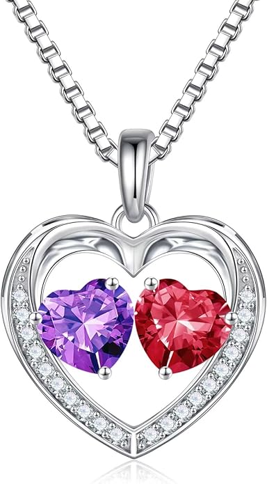 Iefil Birthstone Jewelry for Women - 925 Sterling Silver Birthstone Necklace, Anniversary Birthday Gifts for Women, Jewelry Gifts for Her Wife Mom Daughter