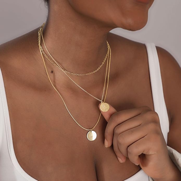 ASCOMY Layered Necklaces for Women Dainty Gold Necklace 14K Gold Plated Herringbone Necklace for Women Pearl Cross Necklace Paperclip Cuban Figaro Rope Satellite Chain Gold Choker Trendy Jewelry Gift