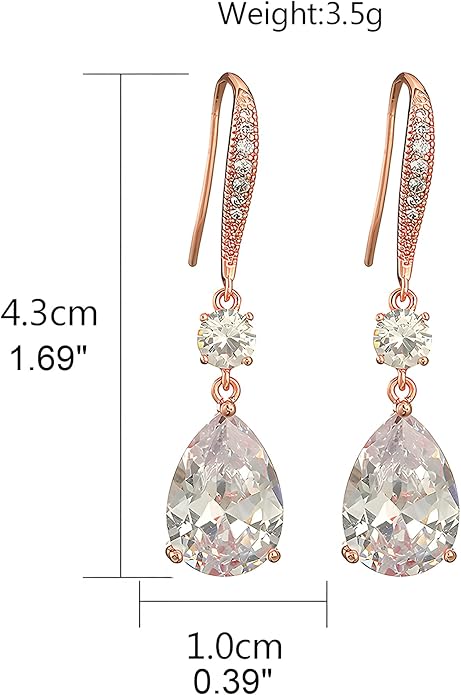 Drop Dangle Earrings for Women, Pear Cut Cubic Zirconia Long Teardrop Wedding Bridal Earrings, Silver Rose Gold Plated Copper Brass Micro Inlay CZ Gorgeous Plain Simple Fine Jewelry Gifts Box
