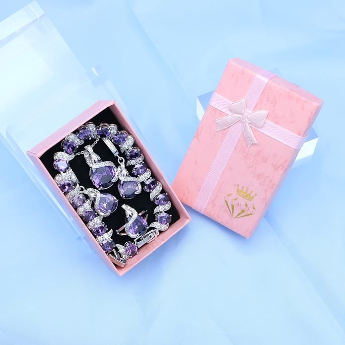 GZWHD Jewelry Set for Women Water Drop Cubic Zirconia Artificial Crystal Earrings Pendant Necklace Open Ring Tennis Bracelet Wedding Anniversary Birthday Engagement Gift for Bridesmaid Wife Girlfriend Friend