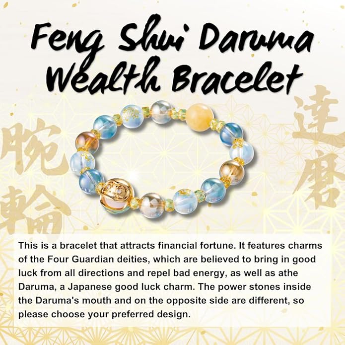 Japan money luck feng shui Daruma bracelet wealth friendship Japanese traditional lucky charm good fortune unisex 6-8 inches stretch