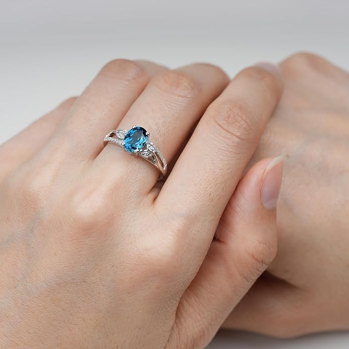 925 Sterling Silver Oval Shaped 8X6 MM Gemstone Ring Leaf Engagement Ring for Women Jewelry