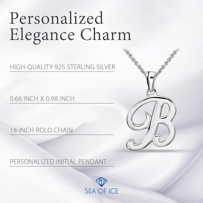 SEA OF ICE Letter Initial Necklace, Alphabet Letter Pendant Necklace, Sterling Silver, Gold, Rose Gold Necklace for Women, Elegant Initial Necklaces, Personalized Custom Women's Necklaces