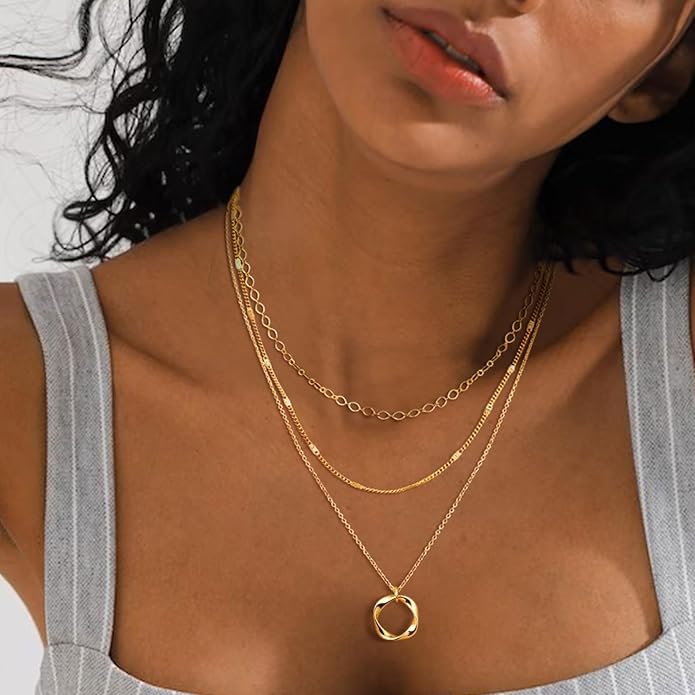 ASCOMY Layered Necklaces for Women Dainty Gold Necklace 14K Gold Plated Herringbone Necklace for Women Pearl Cross Necklace Paperclip Cuban Figaro Rope Satellite Chain Gold Choker Trendy Jewelry Gift