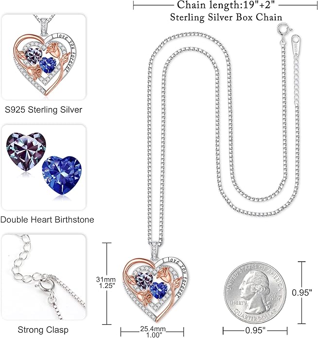 Iefil Birthstone Necklace for Women - Sterling Silver Birthstone Necklace Anniversary Birthday Gifts for Her Wife Mom Daughter