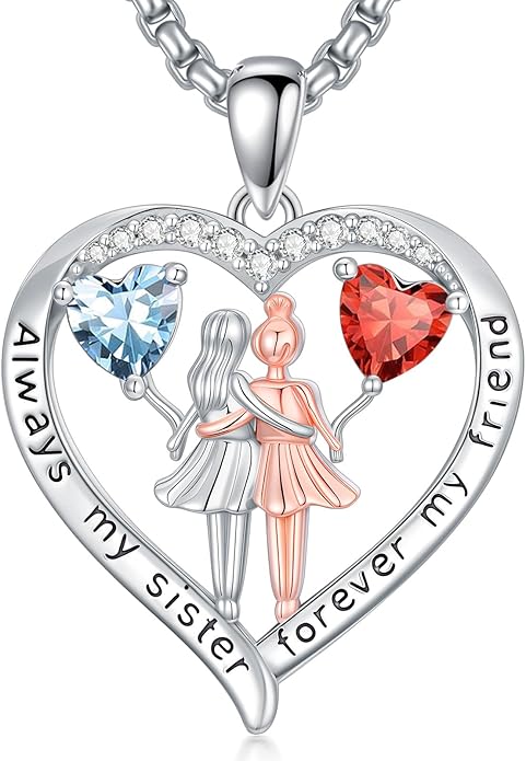 Always My Sister Forever My Friend Birthstone Pendant Necklace Women Jewelry Christmas Valentine Mothers Day Birthday Gifts for Women Sister From Sister