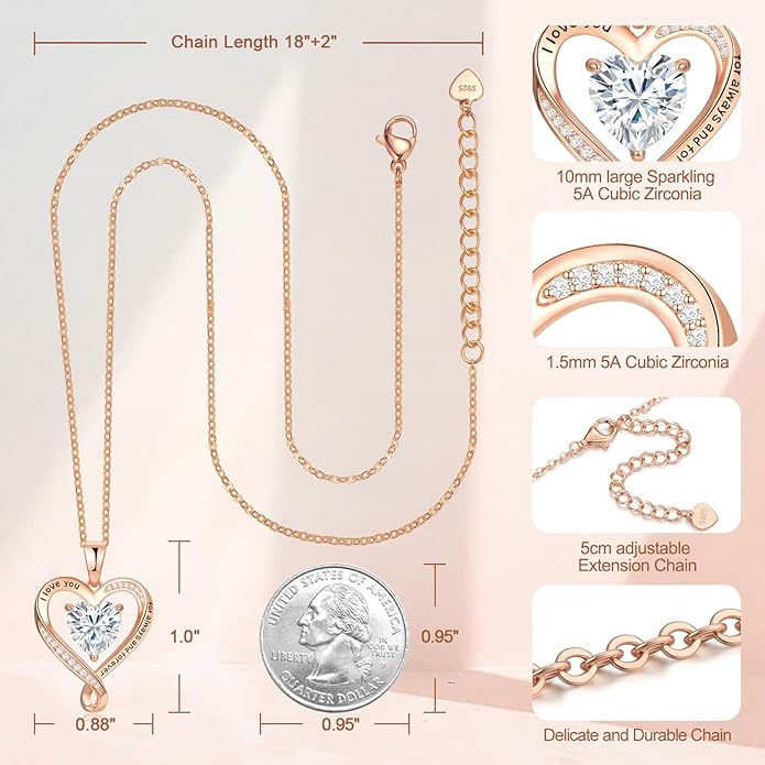 Birthday Gifts for Women Wife Infinity Heart Birthstone I Love You Necklace for Women S925 Sterling Silver Anniversary Wedding Gifts for Christmas Valentines Mothers Day Women's jewelry Diamond Pendant Necklaces Gift for Her Mom Daughter Grandma