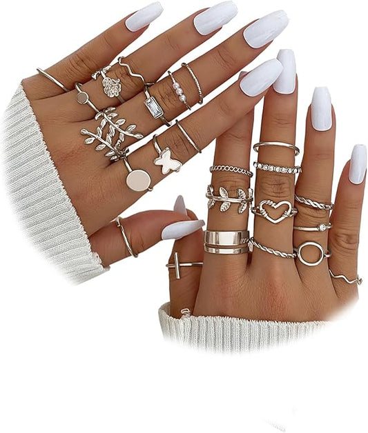 IFKM 51 Pcs Gold Knuckle Rings Set For Women Girls Vintage Stackable Joint Finger Midi Rings Dainty Cubic Zirconia Crystal Simple Twist Hollow Cute Rings Pack Jewelry Gift