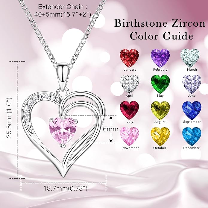 925 Sterling Silver Heart Necklace for Women Birthstone Necklace Silver Jewelry for Womens Jewelry Gifts for Women Her Mom