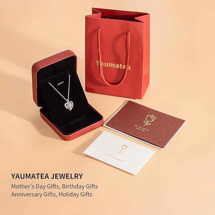 Heart Necklace, I Love You Always & Forever, Birthstone Cubic Zirconia Pendant, Gift for Women