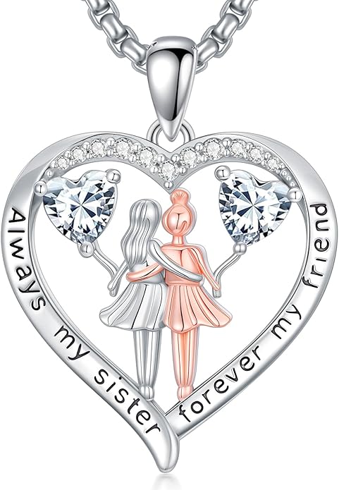 Always My Sister Forever My Friend Birthstone Pendant Necklace Women Jewelry Christmas Valentine Mothers Day Birthday Gifts for Women Sister From Sister