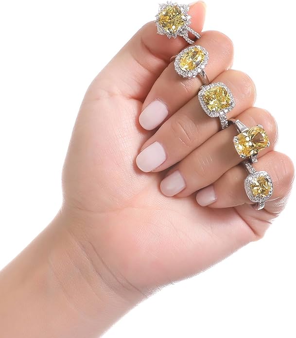 BERRICLE Sterling Silver CZ 3-Stone Solitaire Wedding Engagement Rings for Women, Cubic Zirconia Ring - Asscher, Cushion, Emerald, Pear, Round Cut - Canary Yellow, Green, Amethyst Purple Colors