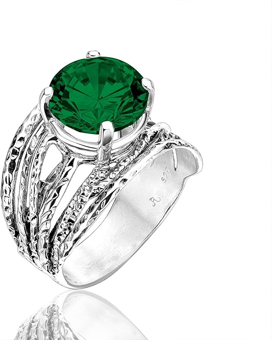 JEAN RACHEL JEWELRY 925 Sterling Silver Ring - Wrap Vintage Design with Prong Set Round Cubic Zirconia - Hypoallergenic, Lead & Nickel Free - Artisan Handcrafted Statement Rings for Women