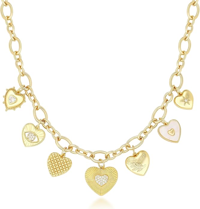 Charm Necklace for Women Gold Evil Eye Sun Moon Flower Coin Pendant Necklace Dainty Paperclip Chain Vintage Luck Amulet Choker Necklaces Celestial Jewelry Gift