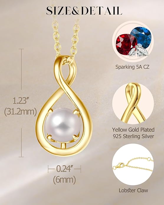FANCIME Birthstone Necklaces for Women Fine Jewelry Sterling Silver Dainty Infinity Pendant Anniversary Birthday Christmas Gifts for Her Wife Mom Lady Daughter, Chain 16"+2" Extend