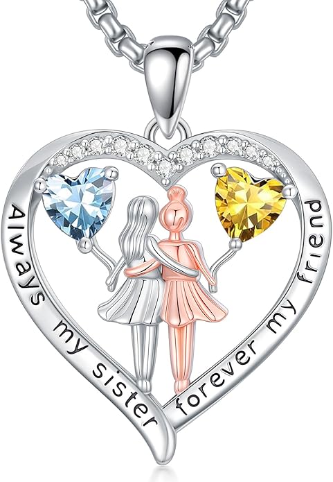 Always My Sister Forever My Friend Birthstone Pendant Necklace Women Jewelry Christmas Valentine Mothers Day Birthday Gifts for Women Sister From Sister
