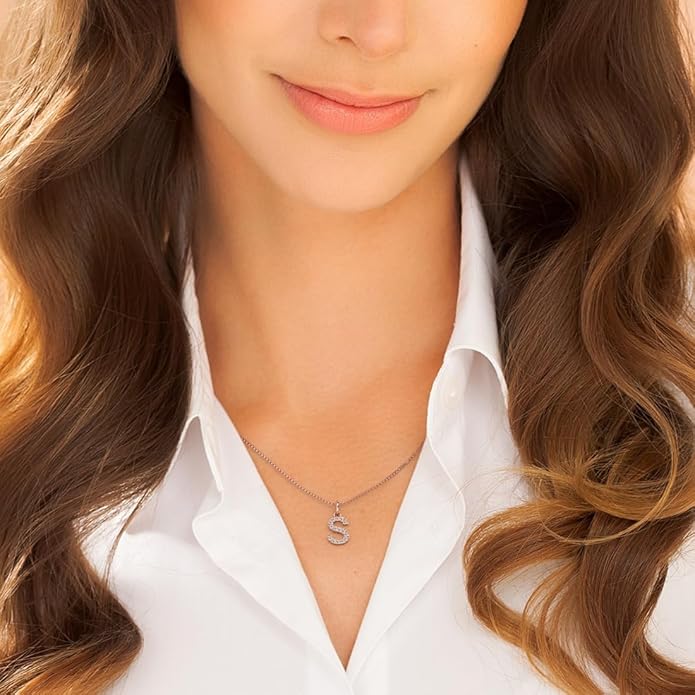 PEORA Letter A to Z Lab Grown Diamond Initial Pendant Necklace in Sterling Silver, F-G Color, VS Clarity, with 18 inch Chain