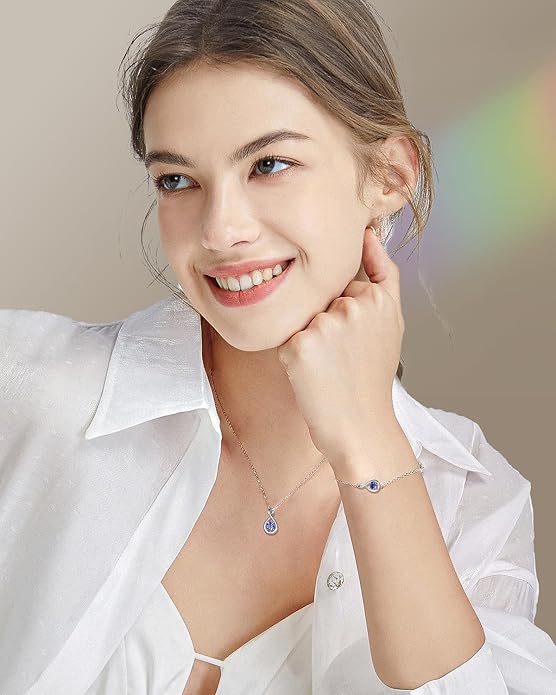 FANCIME Birthstone Necklaces for Women Fine Jewelry Sterling Silver Dainty Infinity Pendant Anniversary Birthday Christmas Gifts for Her Wife Mom Lady Daughter, Chain 16"+2" Extend