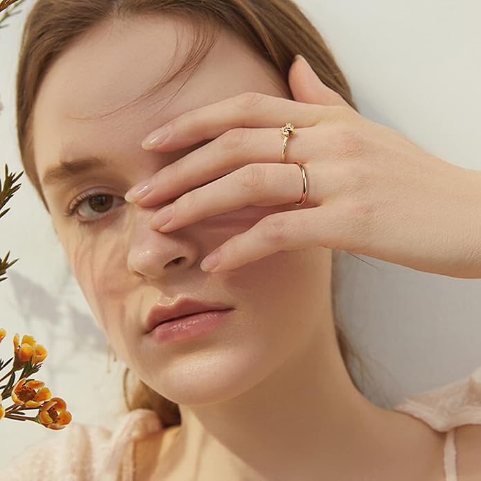 LOYALLOOK 1.5mm 14K Gold Filled Stacking Rings for Women - Stainless Steel Plain Thin Knuckle Thumb Statement Midi Band Rings - Comfort Fit Silver/Gold/Rose Tone, 3PCS