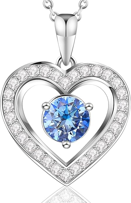 Full Moissanite Heart Necklace - No CZ! 2ct Vibrant Birthstone & 30 White Gems | 12 Month Gifts for Wife, Mom, Her | Anniversary, Valentine's Day, Mother's Day Jewelry