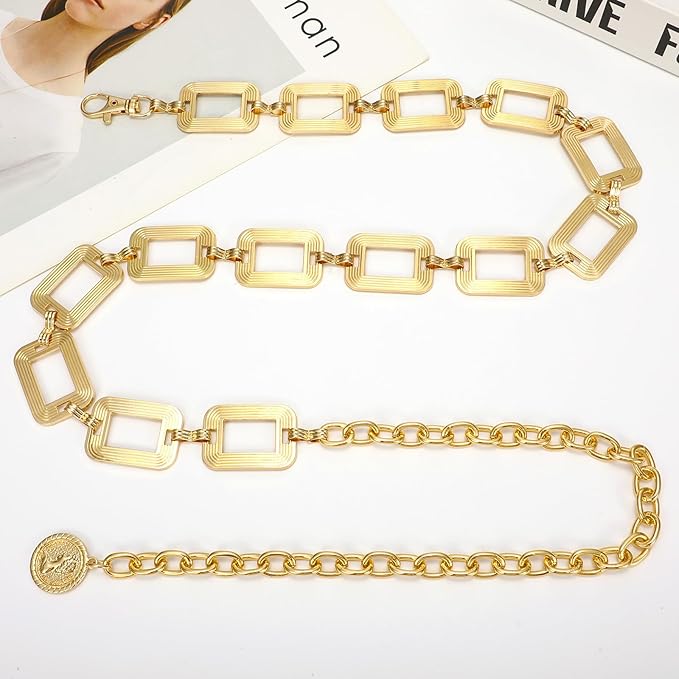 WHIPPY Metal Waist Chain Belt Women Adjustable Body Link Belts Ladies Fashion Chain for Jeans Dress