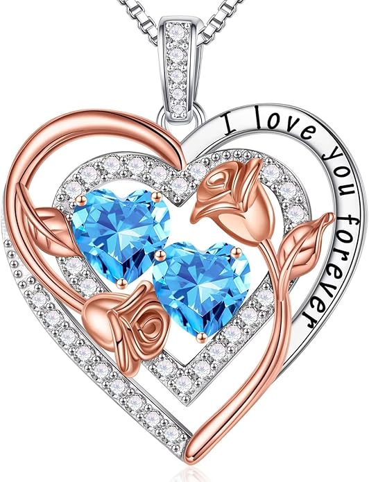 Iefil Birthstone Necklace for Women - Sterling Silver Birthstone Necklace Anniversary Birthday Gifts for Her Wife Mom Daughter