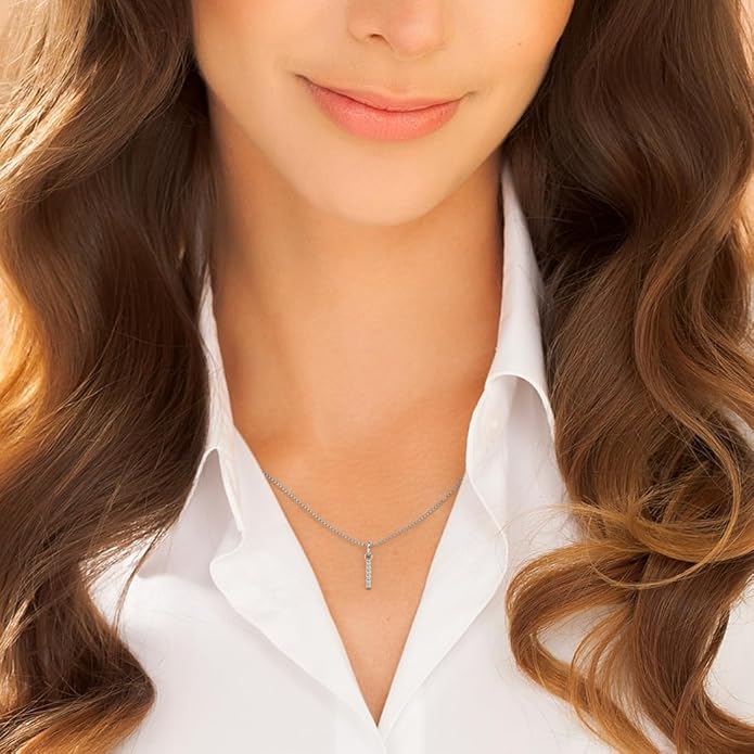 PEORA Letter A to Z Lab Grown Diamond Initial Pendant Necklace in Sterling Silver, F-G Color, VS Clarity, with 18 inch Chain