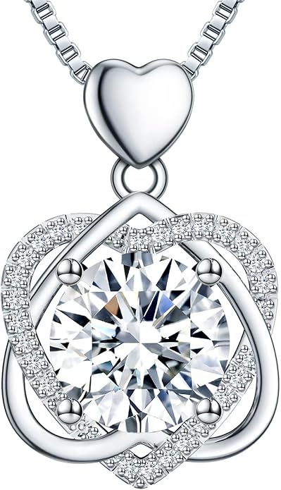 InfinityLove Heart Necklaces for Women, 5-3 Carats Moissanite, Sterling Silver Pendant Jewelry, Anniversary Birthday Gifts for Wife, Girlfriend, Daughter, Mom