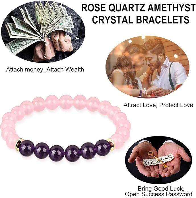 HOZEAL Rose Quartz Pink Opal Peru Crystal Bracelet, Love Friendship Crystal Stone Chakra Bracelet, Business Money Energy Wealth Good Luck Prosperity Feng Shui Beaded Bracelet for Men Women