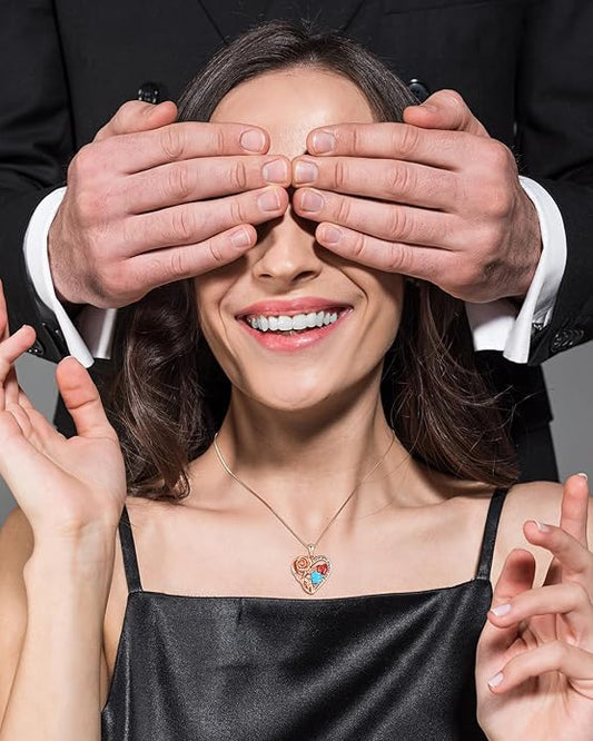 925 Sterling Silver Double Birthstone Rose Flower Heart Jewelry Necklaces for Women Anniversary Love Forever Necklaces for Her Birthday Gifts for Wife Girlfriend Mom Mothers Day Rose Gold