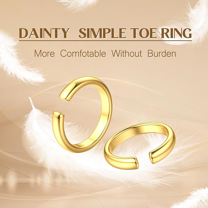 HAIAISO 14k Gold Filled Toe Rings Adjustable Toe Ring for Women Thin Toe Rings Open Band Toe Ring Summer Beach Foot Jewelry Set