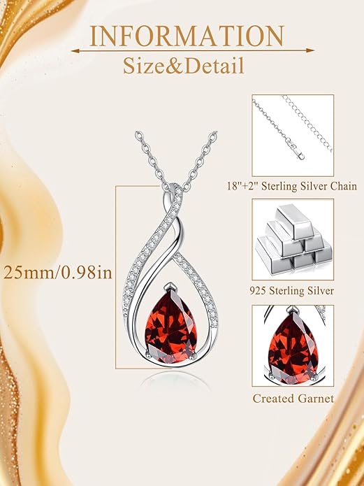 Teardrop Birthstone Necklace for Women 925 Sterling Silver Pear-Shaped Pendant Anniversary Mother's Day Birthday Jewelry Gifts for Her