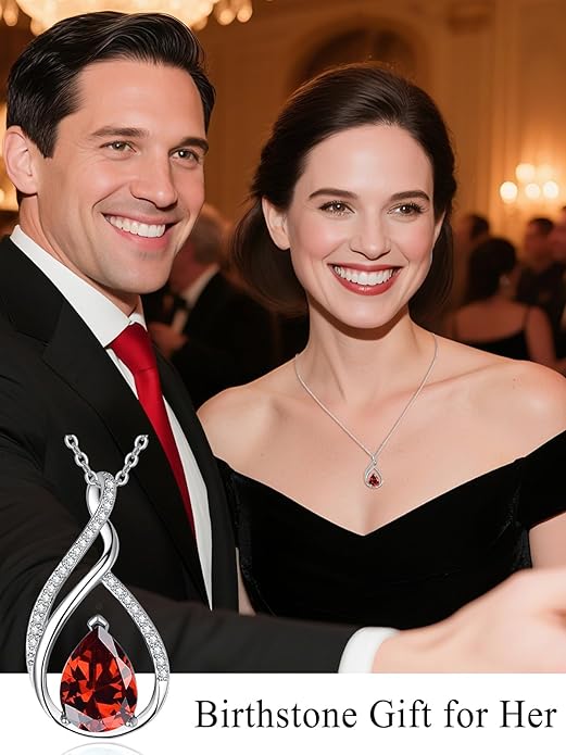 Teardrop Birthstone Necklace for Women 925 Sterling Silver Pear-Shaped Pendant Anniversary Mother's Day Birthday Jewelry Gifts for Her