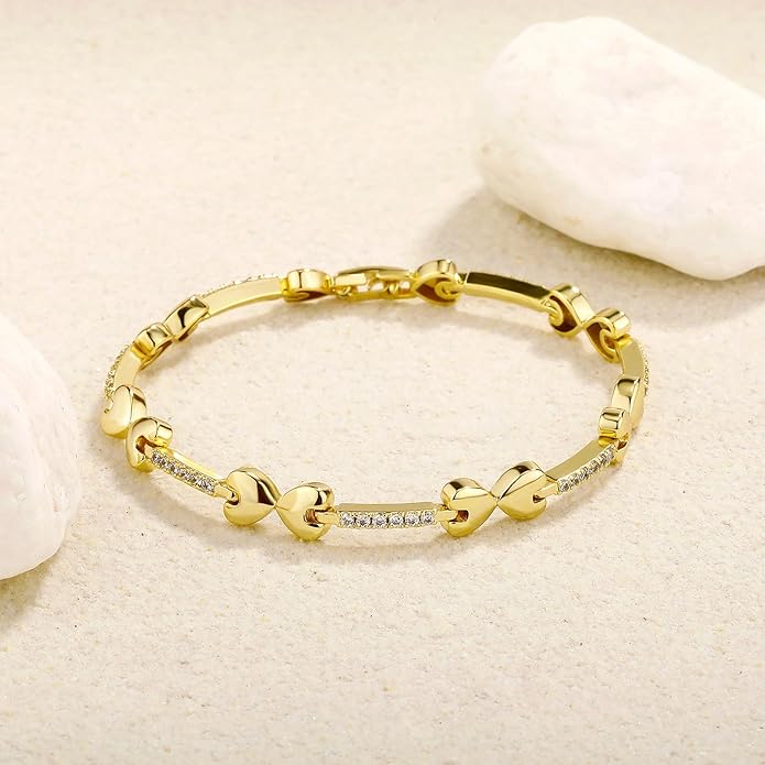TOPGRILLZ Anklets for Women - 2 mm Heart Bows Design 14K Gold Plated 5A Cubic Zirconia Ankle Bracelets with Fold Over Clasp - Summer Beach Jewelry, 8 IN / 9 IN / 10 IN