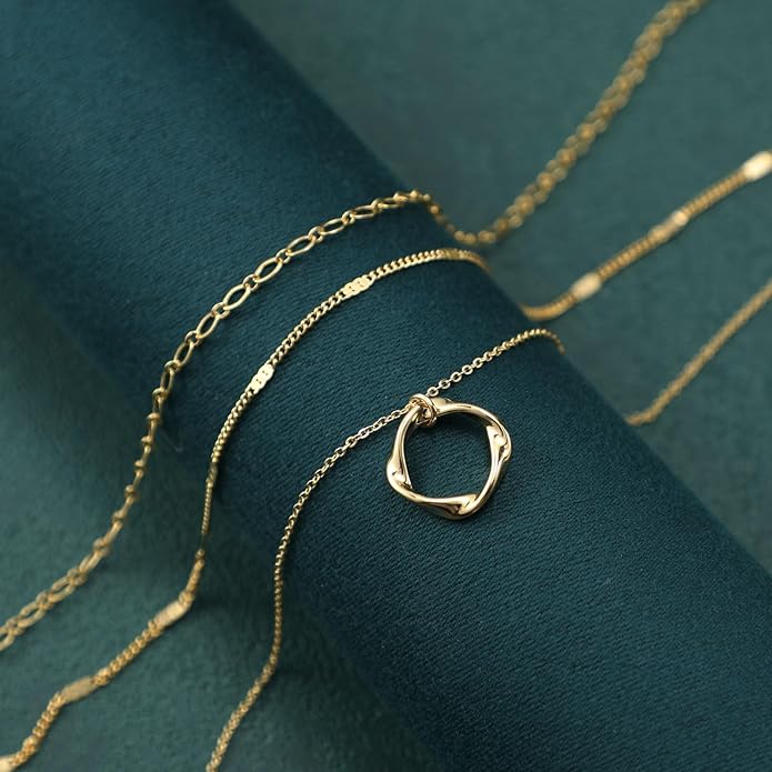 ASCOMY Layered Necklaces for Women Dainty Gold Necklace 14K Gold Plated Herringbone Necklace for Women Pearl Cross Necklace Paperclip Cuban Figaro Rope Satellite Chain Gold Choker Trendy Jewelry Gift