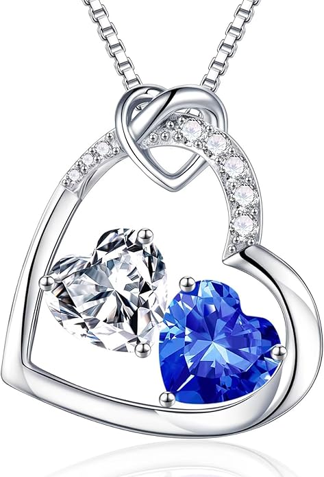 Iefil Birthstone Necklace for Women - 925 Sterling Silver Birthstone Necklace, Anniversary Birthday Gifts for Women Wife Girlfriend, Jewelry for Mom Daughter